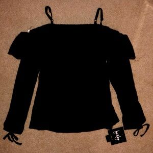 black lace off-the-shoulder shirt